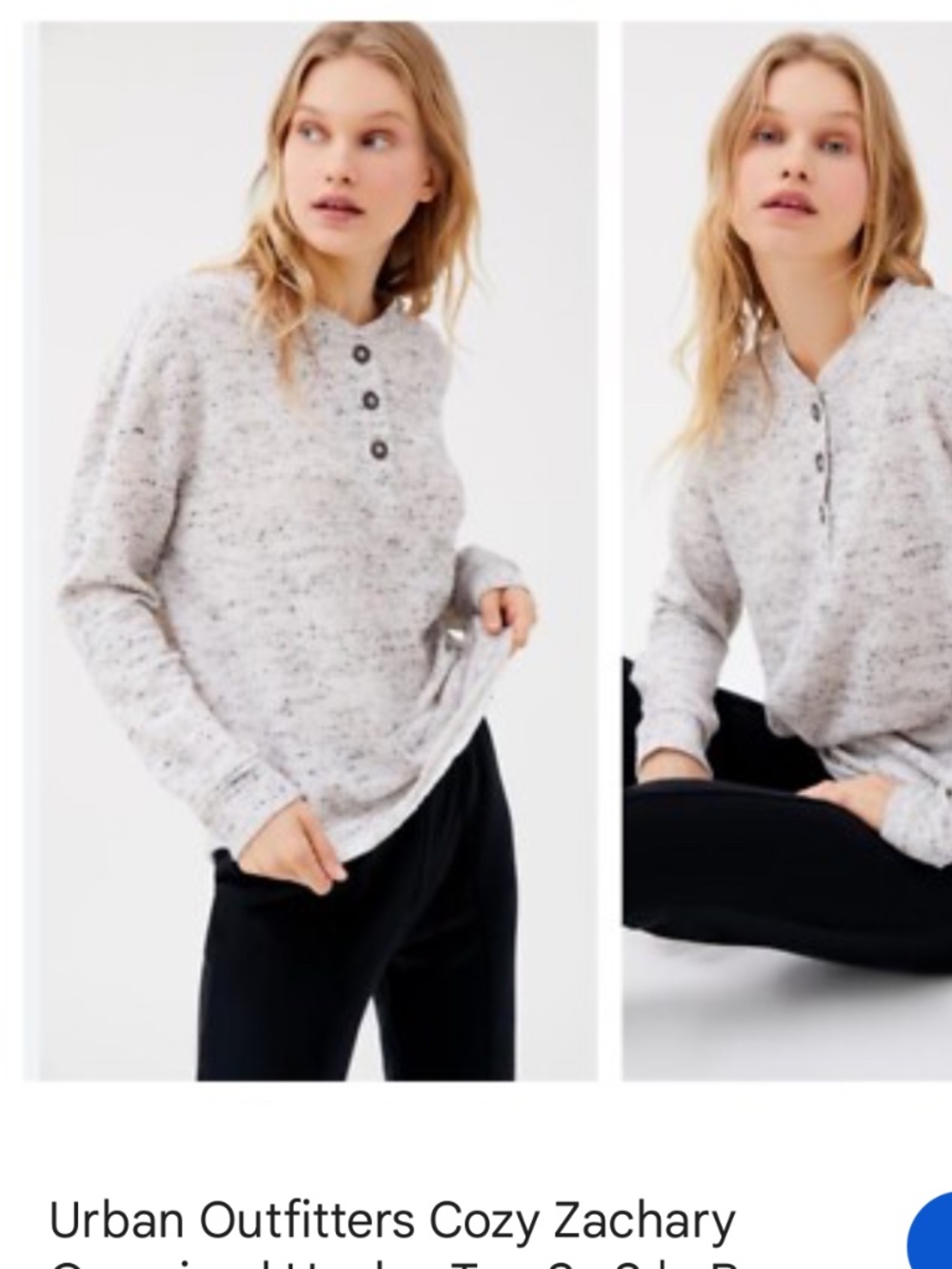 Urban Outfitters Grey Marled Space Dye Henley Sweater Knit Long Sleeve Top XS